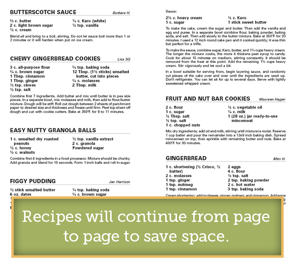 Cookbook “Recipes Continued” Page Layout