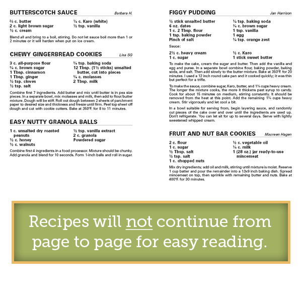 Cookbook “Recipes Not Continued” Page Layout